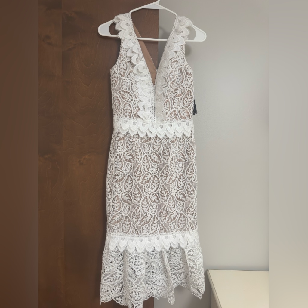 Dress The Population White Sheath Plunge Dress